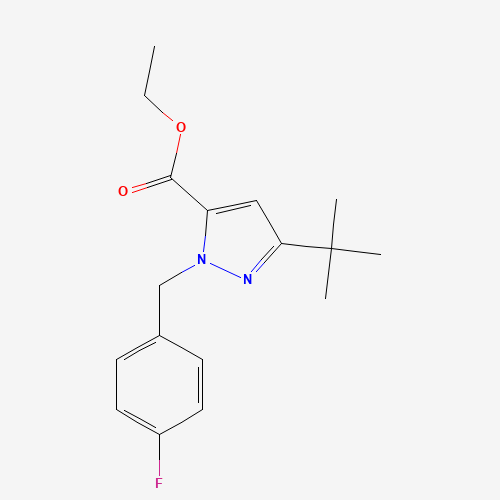 ETHYL 3-(TERT-BUTYL)-1-(4-FLUOROBENZYL)-1H-PYRAZOLE-5-CARBOXYLATE (CAS: 306936-98-1) - Chemical Structure and Molecular Formula 