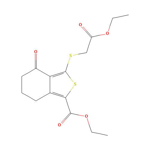 ETHYL 3-[(2-ETHOXY-2-OXOETHYL)THIO]-4-OXO-4,5,6,7-TETRAHYDROBENZO[C]THIOPHENE-1-CARBOXYLATE (CAS: 172516-34-6) - Chemical Structure and Molecular Formula 