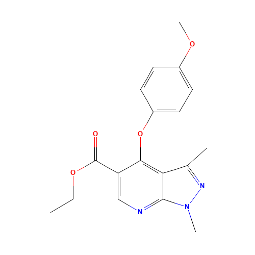 ETHYL 4-(4-METHOXYPHENOXY)-1,3-DIMETHYL-1H-PYRAZOLO[3,4-B]PYRIDINE-5-CARBOXYLATE (CAS: 174842-34-3) - Related Chemical Product