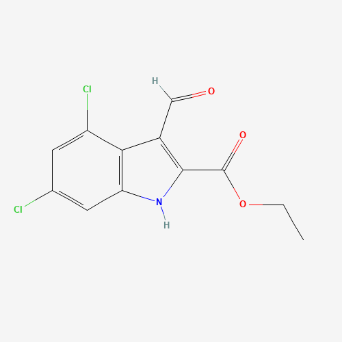 ETHYL 4,6-DICHLORO-3-FORMYL-1H-INDOLE-2-CARBOXYLATE (CAS: 153435-96-2) - Chemical Structure and Molecular Formula 