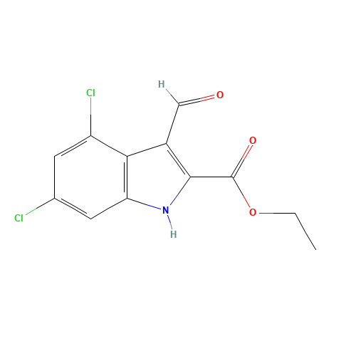 ETHYL 4,6-DICHLORO-3-FORMYL-1H-INDOLE-2-CARBOXYLATE (CAS: 153435-96-2) - Chemical Structure and Molecular Formula 