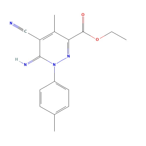 ETHYL 5-CYANO-6-IMINO-4-METHYL-1-(4-METHYLPHENYL)-1,6-DIHYDROPYRIDAZINE-3-CARBOXYLATE (CAS: 120049-79-8) - Chemical Structure and Molecular Formula 