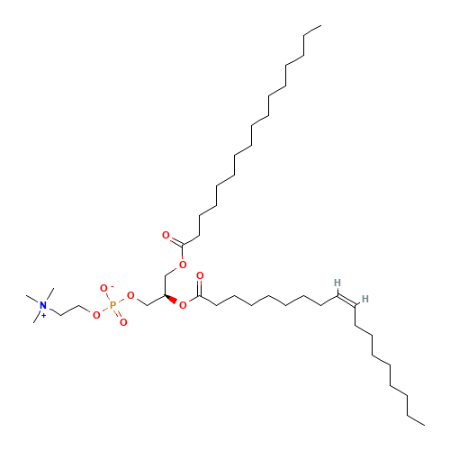 1-PALMITOYL-2-OLEOYL-SN-GLYCERO-3-PHOSPHOCHOLINE (CAS: 26853-31-6) - Chemical Structure and Molecular Formula 
