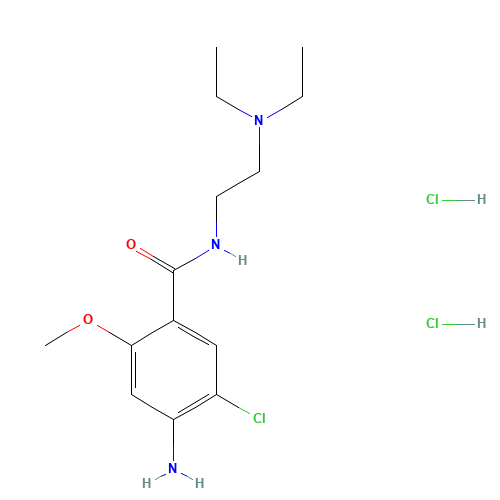 4-amino-5-chloro-N-[2-(diethylamino)ethyl]-2-methoxybenzamide dihydrochloride (CAS: 2576-84-3) - Chemical Structure and Molecular Formula 