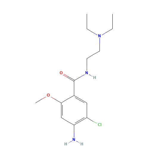 4-Amino-5-chloro-N-(2-(diethylamino)ethyl)-2-methoxybenzamide (CAS: 364-62-5) - Chemical Structure and Molecular Formula 