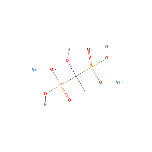 (1-Hydroxyethane-1,1-diyl)diphosphonic acid disodium salt (CAS: 7414-83-7) - Chemical Structure and Molecular Formula 