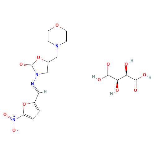 5-MORPHOLINOMETHYL-3-[5-NITROFURFURYLIDENEAMINO]-2-OXAZOLIDINONE TARTRATE SALT (CAS: 14343-71-6) - Chemical Structure and Molecular Formula 