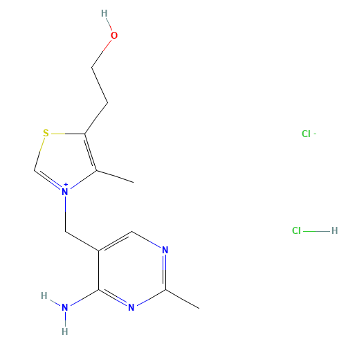 Thiamine hydrochloride (CAS: 67-03-8) - Chemical Structure and Molecular Formula 