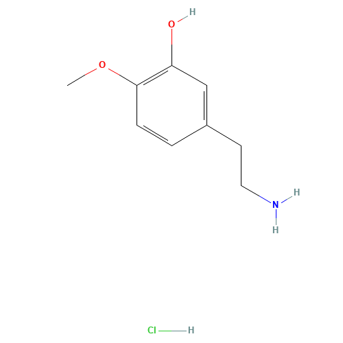 3-HYDROXY-4-METHOXYPHENETHYLAMINE HYDROCHLORIDE (CAS: 645-33-0) - Chemical Structure and Molecular Formula 