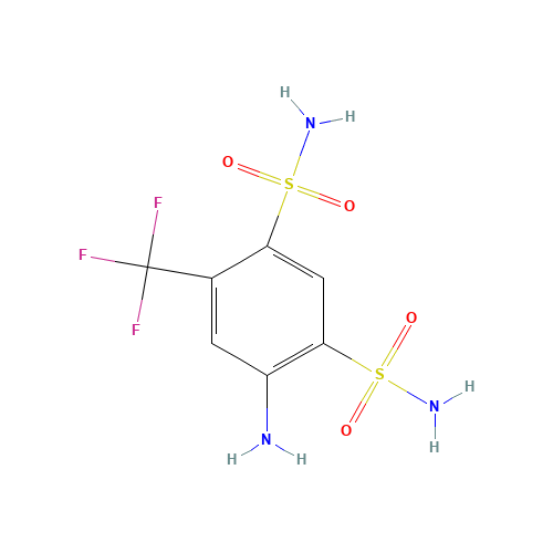 4-Amino-6-(trifluoromethyl)benzene-1,3-disulfonamide (CAS: 654-62-6) - Chemical Structure and Molecular Formula 