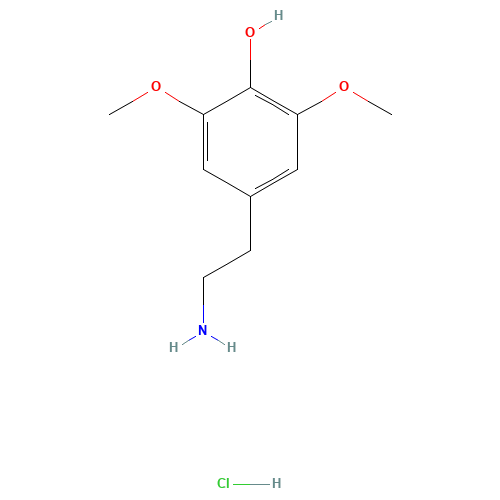 3,5-DIMETHOXY-4-HYDROXYPHENETHYLAMINE HYDROCHLORIDE (CAS: 2176-14-9) - Chemical Structure and Molecular Formula 