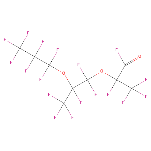 2,5-BIS(TRIFLUOROMETHYL)-3,6-DIOXAUNDECAFLUORONONANOYL FLUORIDE (CAS: 2641-34-1) - Chemical Structure and Molecular Formula 