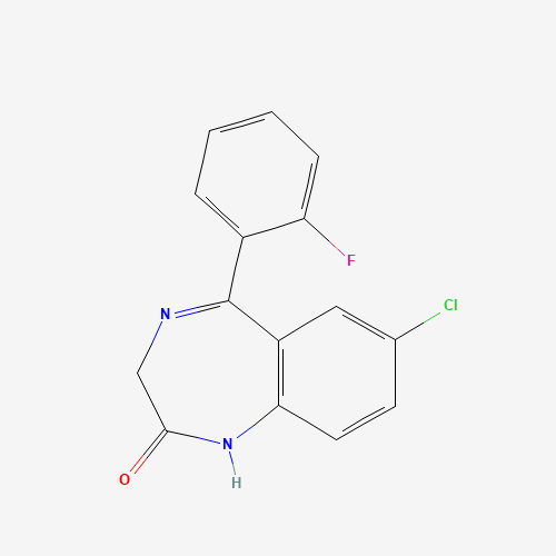 7-Chloro-5-(2-fluoro-phenyl)-1,3-dihydro-2H-1,4-benzodiazepin-2-one (CAS: 2886-65-9) - Chemical Structure and Molecular Formula 