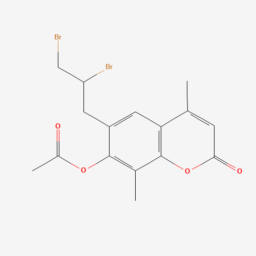 7-ACETOXY-6-(2,3-DIBROMOPROPYL)-4,8-DIMETHYLCOUMARIN (CAS: 3993-46-2) - Chemical Structure and Molecular Formula 