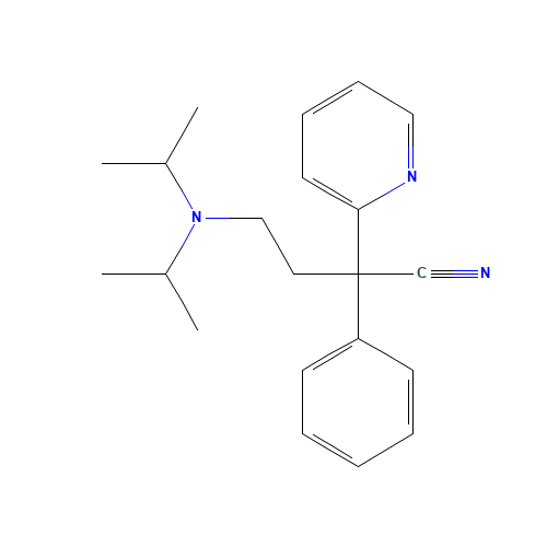 4-(DIISOPROPYLAMINO)-2-PHENYL-2-(2-PYRIDYL)-BUTYRONITRILE (CAS: 5005-46-9) - Chemical Structure and Molecular Formula 