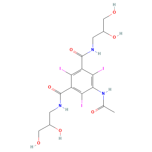 5-(Acetamido)-N,N'-bis(2,3-dihydroxypropyl)-2,4,6-triiodo-1,3-benzenedicarboxamide (CAS: 31127-80-7) - Chemical Structure and Molecular Formula 
