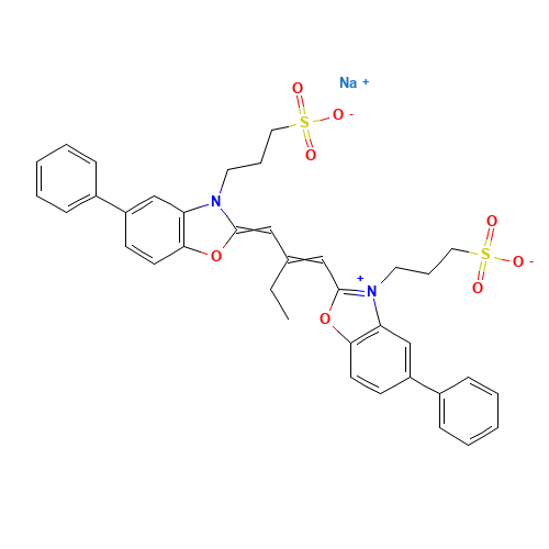 5-PHENYL-2-[2-[[5-PHENYL-3-(3-SULFOPROPYL)-2(3H)-BENZOXAZOLYLIDENE]METHYL-1-BUTENYL]-3-(3-SULFOPROPYL)BENZOXAZOLIUM HYDROXIDE,INNER SALT],SODIUM SALT (CAS: 33628-03-4) - Related Chemical Product