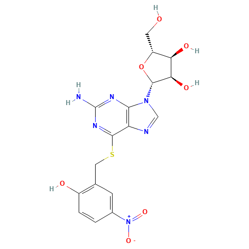 S-(2-HYDROXY-5-NITROBENZYL)-6-THIOGUANOSINE (CAS: 41094-07-9) - Chemical Structure and Molecular Formula 