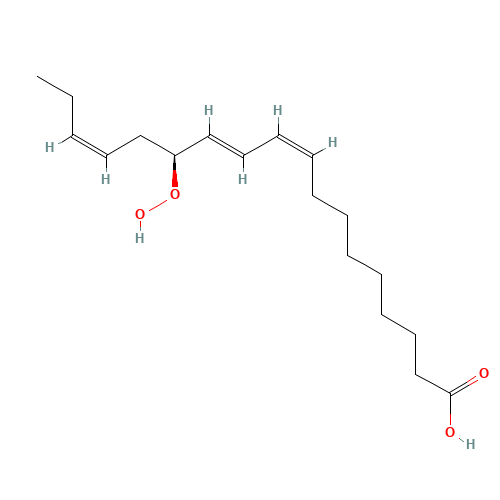 13(S)-HYDROPEROXY-(9Z,11E,15Z)-OCTADECATRIENOIC ACID (CAS: 67597-26-6) - Chemical Structure and Molecular Formula 