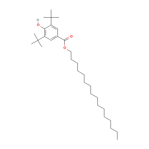 Hexadecyl 3,5-bis-tert-butyl-4-hydroxybenzoate (CAS: 67845-93-6) - Chemical Structure and Molecular Formula 