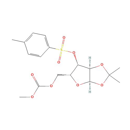 5-O-CARBOMETHOXY-1,2-O-ISO-PROPYLIDENE-3-O-(P-TOLYL-SULFONYL)-ALPHA-D-XYLOFURANOSE (CAS: 74580-94-2) - Chemical Structure and Molecular Formula 