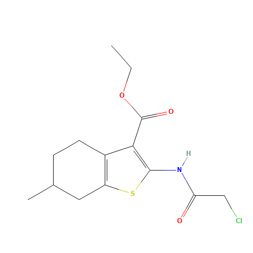 2-(2-CHLORO-ACETYLAMINO)-6-METHYL-4,5,6,7-TETRAHYDRO-BENZO[B]THIOPHENE-3-CARBOXYLIC ACID ETHYL ESTER (CAS: 76981-87-8) - Chemical Structure and Molecular Formula 