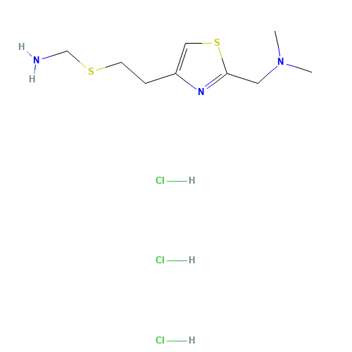 2-(DIMETHYLAMINOMETHYL)-4-(2-AMINOMETHYLTHIOMETHYL)THIAZOLE TRIHYDROCHLORIDE (CAS: 82586-74-1) - Chemical Structure and Molecular Formula 