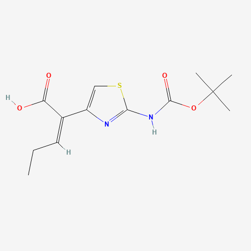 (Z)-2-(2-tert-Butoxycarbonylaminothiazol-4-yl)-2-pentenoic acid (CAS: 86978-24-7) - Chemical Structure and Molecular Formula 