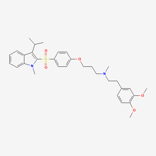 3,4-DIMETHOXY-N-METHYL-N-[3-[4-[[1-METHYL-3-(1-METHYLETHYL)-1H-INDOL-2-YL]SULFONYL]PHENOXY]PROPYL]BENZENEETHANAMINE OXALATE (CAS: 121346-32-5) - Chemical Structure and Molecular Formula 