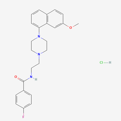 4-FLUORO-N-[2-[4-(7-METHOXY-1-NAPHTHALENYL)-1-PIPERAZINYL]ETHYL]BENZAMIDE HYDROCHLORIDE (CAS: 135721-98-1) - Chemical Structure and Molecular Formula 