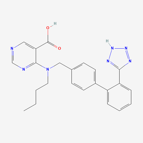 4-[BUTYL([2'-(1H-TETRAZOL-5-YL)[1,1'-BIPHENYL]-4-YL]METHYL)AMINO]-5-PYRIMIDINECARBOXYLIC ACID (CAS: 141872-46-0) - Chemical Structure and Molecular Formula 