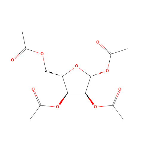 1,2,3,5-TETRA-O-ACETYL-BETA-L-RIBOFURANOSE (CAS: 144490-03-9) - Chemical Structure and Molecular Formula 