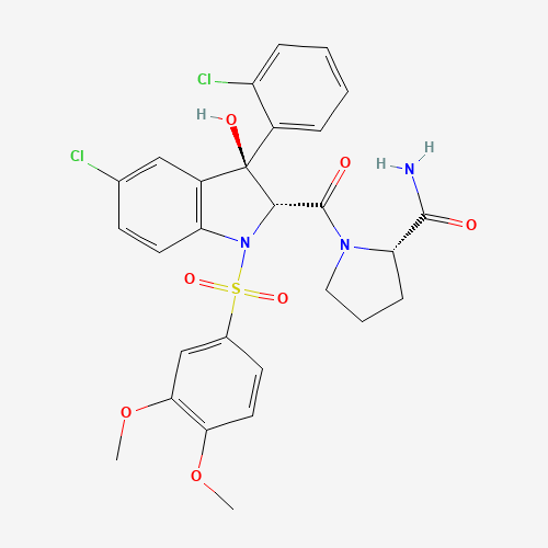 (2S)-1-[[(2R,3S)-5-CHLORO-3-(2-CHLOROPHENYL)-1-[(3,4-DIMETHOXYPHENYL)SULFONYL]-2,3-DIHYDRO-3-HYDROXY-1H-INDOL-2-YL]CARBONYL]-2-PYRROLIDINECARBOXAMIDE (CAS: 150375-75-0) - Related Chemical Product