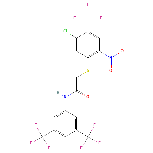 N1-[3,5-DI(TRIFLUOROMETHYL)PHENYL]-2-([5-CHLORO-2-NITRO-4-(TRIFLUOROMETHYL)PHENYL]THIO)ACETAMIDE (CAS: 217490-29-4) - Related Chemical Product