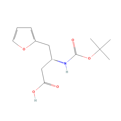 BOC-(S)-3-AMINO-4-(2-FURYL)-BUTYRIC ACID (CAS: 270263-06-4) - Chemical Structure and Molecular Formula 