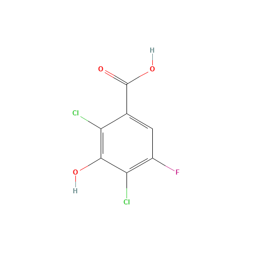 2,4-DICHLORO-5-FLUORO-3-HYDROXYBENZOIC ACID (CAS: 290835-84-6) - Chemical Structure and Molecular Formula 