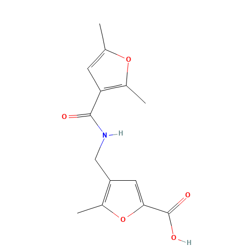 4-([(2,5-DIMETHYL-FURAN-3-CARBONYL)-AMINO]-METHYL)-5-METHYL-FURAN-2-CARBOXYLIC ACID (CAS: 430448-79-6) - Chemical Structure and Molecular Formula 