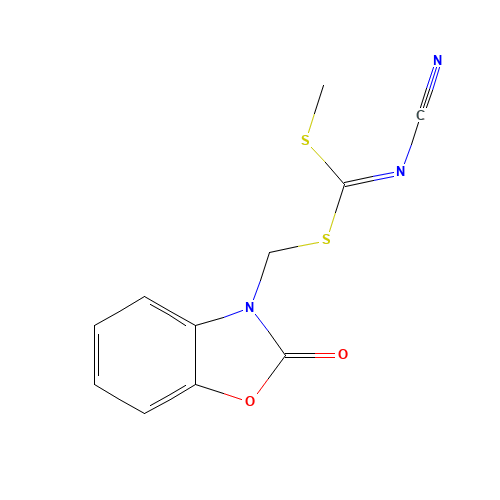 METHYL [(2-OXOBENZO[D]OXAZOL-3(2H)-YL)METHYL]CYANOCARBONIMIDODITHIOATE (CAS: 444791-13-3) - Chemical Structure and Molecular Formula 
