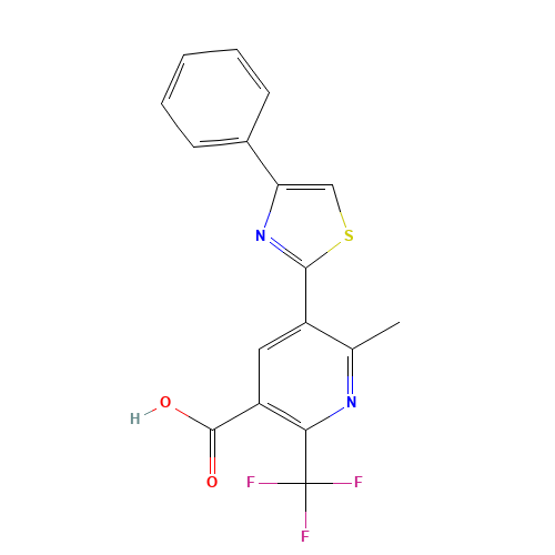 6-METHYL-5-(4-PHENYL-1,3-THIAZOL-2-YL)-2-(TRIFLUOROMETHYL)NICOTINIC ACID (CAS: 651004-85-2) - Chemical Structure and Molecular Formula 