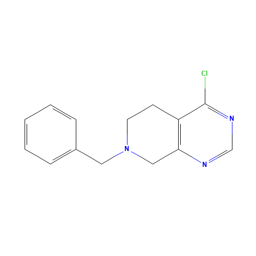 7-BENZYL-5,6,7,8-TETRAHYDRO4-CHLORO-PYRIDO[3,4-D]PYRIMIDINE HYDROCHLORIDE (CAS: 192869-80-0) - Chemical Structure and Molecular Formula 