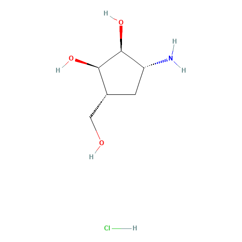 (1R,2S,3R,4R)-2,3-DIHYDROXY-4-(HYDROXYMETHYL)-1-AMINOCYCLOPENTANE HYDROCHLORIDE (CAS: 79200-57-0) - Chemical Structure and Molecular Formula 