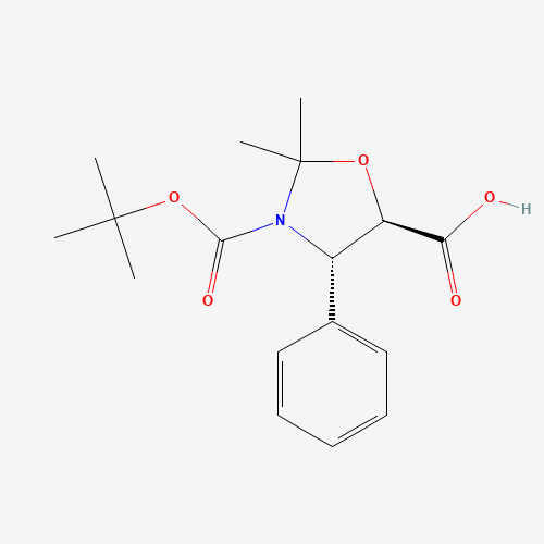 (4S,5R)-3-(tert-Butoxycarbonyl)-2,2-dimethyl-4-phenyloxazolidine-5-carboxylic acid (CAS: 143527-70-2) - Chemical Structure and Molecular Formula 