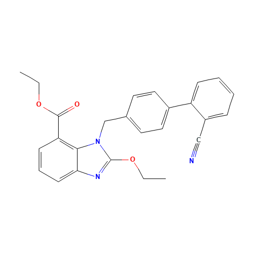 Ethyl-2-Ethoxy-1-[[(2'-Cyanobiphenyl-4-yl) Methyl] Benzimidazole]-7-Carboxylate (CAS: 139481-41-7) - Chemical Structure and Molecular Formula 