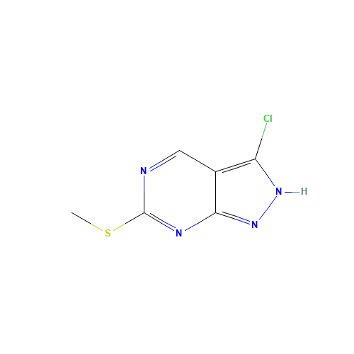 3-chloro-6-(methylthio)-1H-pyrazolo[3,4-d]pyrimidine (CAS: 100859-88-9) - Chemical Structure and Molecular Formula 