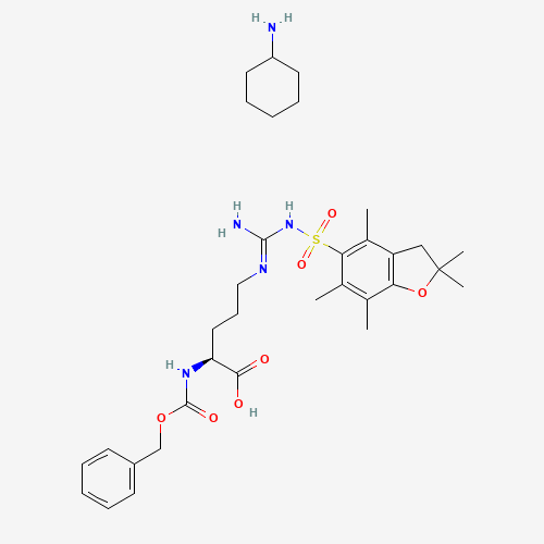 N-ALPHA-BENZYLOXYCARBONYL-N'-2,2,4,6,7-PENTAMETHYLDIHYDROBENZOFURAN-5-SULFONYL-L-ARGININE CYCLOHEXYLAMINE chemical structure N-ALPHA-BENZYLOXYCARBONYL-N'-2,2,4,6,7-PENTAMETHYLDIHYDROBENZOFURAN-5-SULFONYL-L-ARGININE CYCLOHEXYLAMINE (CAS: 200190-89-2) - Chemical Structure and Molecular Formula