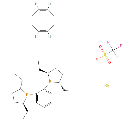 (+)-1,2-BIS((2S,5S)-2,5-DIETHYLPHOSPHOLANO)BENZENE(CYCLOOCTADIENE)RHODIUM (I) TRIFLUOROMETHANESULFONATE (CAS: 142184-30-3) - Related Chemical Product