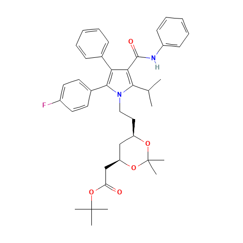 tert-Butyl (4R,6R)-2-[[[6-(2-4-fluorophenyl)-5-isopropyl-3-phenyl-4-(phenylcarbamoyl)pyrrol-1-yl]ethyl]-2,2-dimethyl-1,3-dioxan-4-yl]acetate (CAS: 125971-95-1) - Related Chemical Product