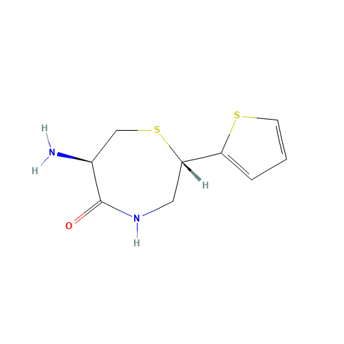 (2S,6R)-6-Amino-2-(2-thienyl)-1,4-thiazepan-5-one (CAS: 110221-26-6) - Chemical Structure and Molecular Formula 