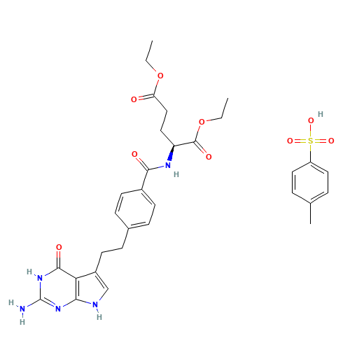 N-[4-[2-(2-Amino-4,7-dihydro-4-oxo-3H-pyrrolo[2,3-d]pyrimidin-5-yl)ethyl]benzoyl]-L-glutamic acid 1,5-diethyl ester 4-methylbenzenesulfonate (CAS: 165049-28-5) - Chemical Structure and Molecular Formula 