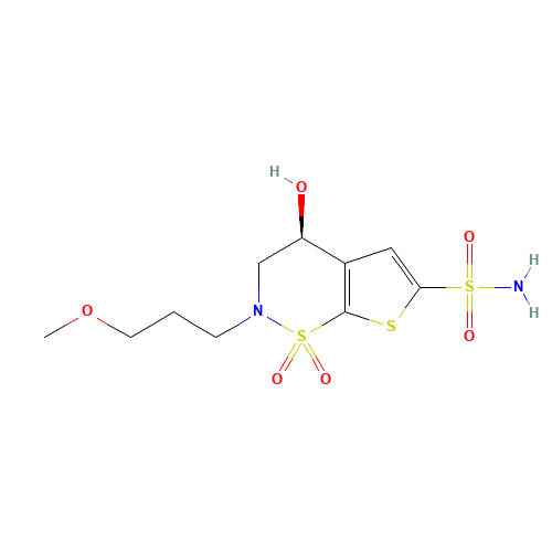 (4S)-1,1-dioxide-3,4-dihydro-4-hydroxy-2-(3-methoxypropyl)-2H-Thieno[3,2-e]-1,2-thiazine-6-sulfonamide (CAS: 154127-42-1) - Chemical Structure and Molecular Formula 